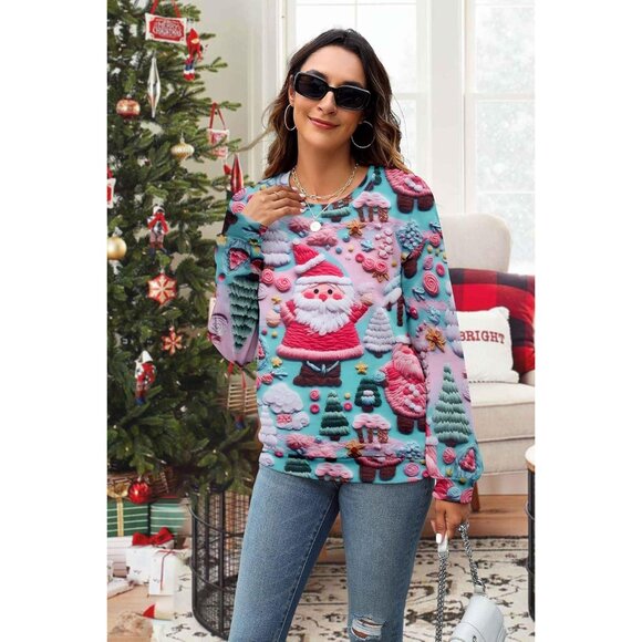 Women Snowman Graphic Pullover 3d Digital Print Crewneck Christmas Sweatshirt - Picture 6 of 7